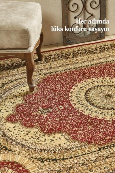 İran Halısı Bordürlü Madalyon Motifli Sık Dokuma Kırmızı Oturma Odası Halısı Salon Halısı