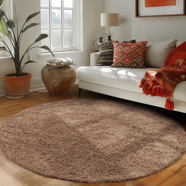 Tek Renk Desensiz Moka Yuvarlak Yumuşak Post Peluş Shaggy Halı Salon Oturma Odası Yolluk Mutfak Halı