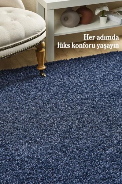 Tek Renk Desensiz Larcivert Yumuşak Post Peluş Shaggy Halı Salon Oturma Odası Yolluk Mutfak Halısı