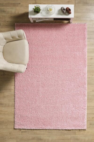 Tek Renk Desensiz Pembe Yumuşak Post Peluş Shaggy Halı Salon Oturma Odası Yolluk Mutfak Halısı