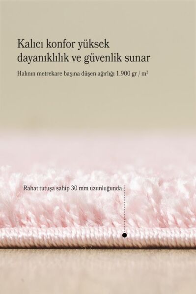 Tek Renk Desensiz Pembe Yumuşak Post Peluş Shaggy Halı Salon Oturma Odası Yolluk Mutfak Halısı