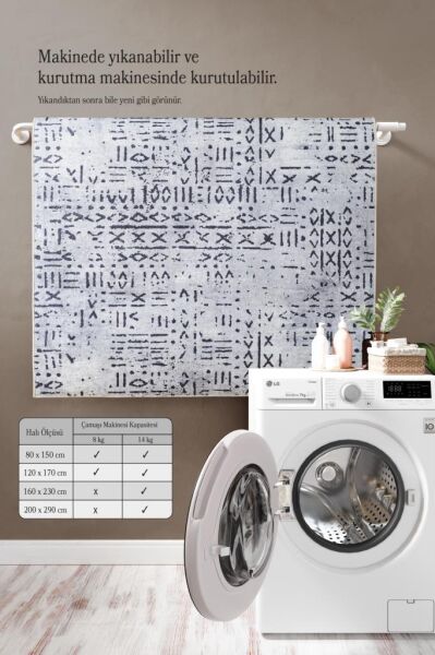 Dijital Baskı Yıkanabilir Kaymaz Taban İskandinav Tasarım Gri Salon Halısı Mutfak Halısı Yolluk