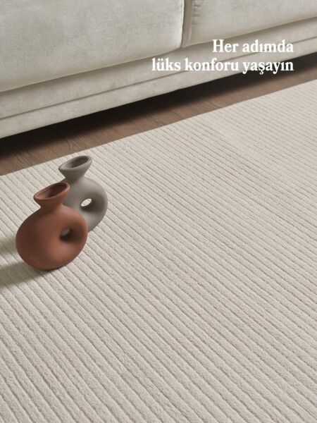 Bej Yumuşak Dokulu Jüt Taban Halı Kilim Salon Mutfak Koridor Yolluk Dokuma 9mm Antialerjik