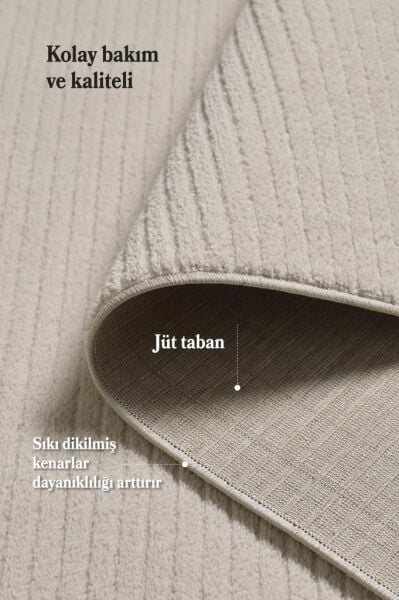 Bej Yumuşak Dokulu Jüt Taban Halı Kilim Salon Mutfak Koridor Yolluk Dokuma 9mm Antialerjik