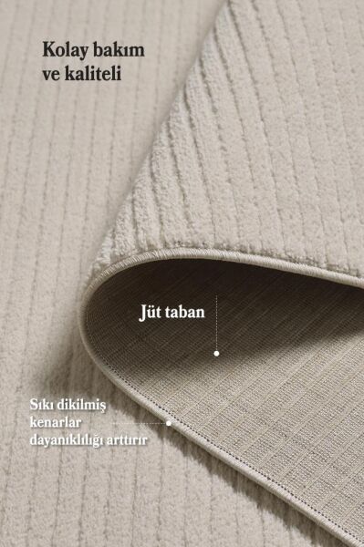 Bej Yumuşak Dokulu Jüt Taban Halı Kilim Salon Mutfak Koridor Yolluk Dokuma 9mm Antialerjik