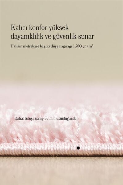 Tek Renk Desensiz Pembe Yumuşak Post Peluş Shaggy Halı Salon Oturma Odası Yolluk Mutfak Halısı