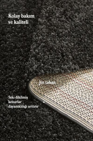 Tek Renk Desensiz Siyah Yumuşak Post Peluş Shaggy Halı Salon Oturma Odası Yolluk Mutfak Halısı