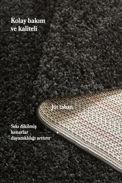 Tek Renk Desensiz Siyah Yumuşak Post Peluş Shaggy Halı Salon Oturma Odası Yolluk Mutfak Halısı