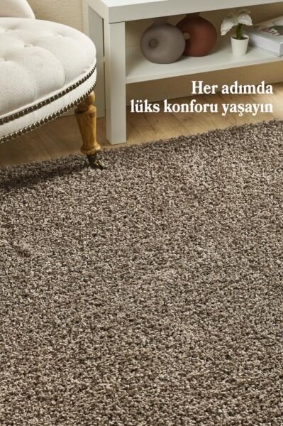 Tek Renk Desensiz Açık Kahve Yumuşak Post Peluş Shaggy Halı Salon Oturma Odası Yolluk Mutfak Halısı