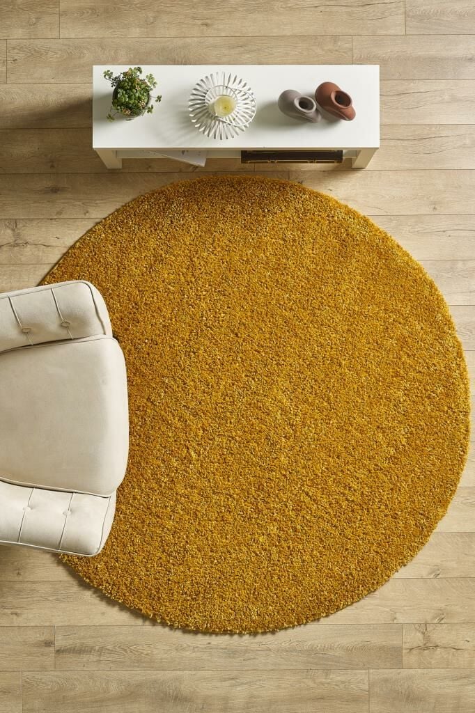Tek Renk Altın Rengi Yuvarlak Yumuşak Post Peluş Shaggy Halı Salon Oturma Odası Yolluk Mutfak Halısı