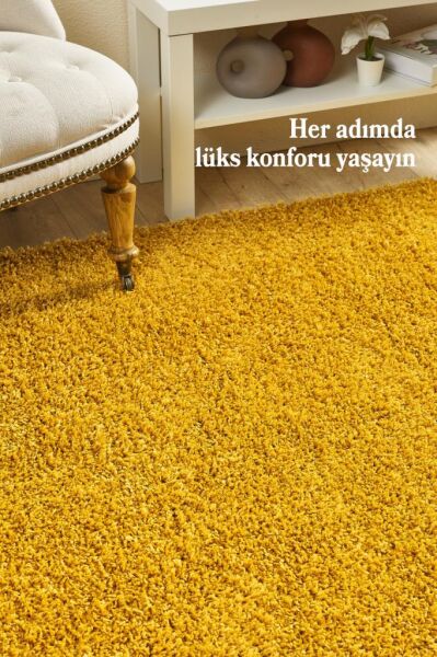 Tek Renk Altın Rengi Yuvarlak Yumuşak Post Peluş Shaggy Halı Salon Oturma Odası Yolluk Mutfak Halısı