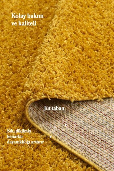 Tek Renk Altın Rengi Yuvarlak Yumuşak Post Peluş Shaggy Halı Salon Oturma Odası Yolluk Mutfak Halısı