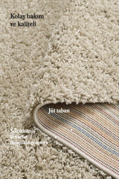 Tek Renk Desensiz Latte Yumuşak Post Peluş Shaggy Halı Salon Oturma Odası Yolluk Mutfak Halısı