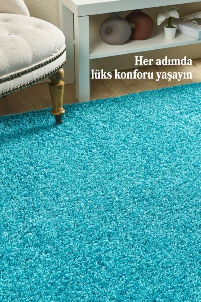 Tek Renk Desensiz Mavi Yumuşak Post Peluş Shaggy Halı Salon Oturma Odası Yolluk Mutfak Halısı