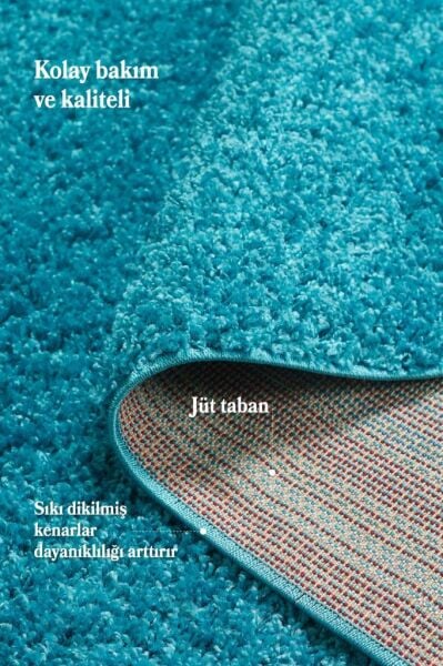 Tek Renk Desensiz Mavi Yumuşak Post Peluş Shaggy Halı Salon Oturma Odası Yolluk Mutfak Halısı