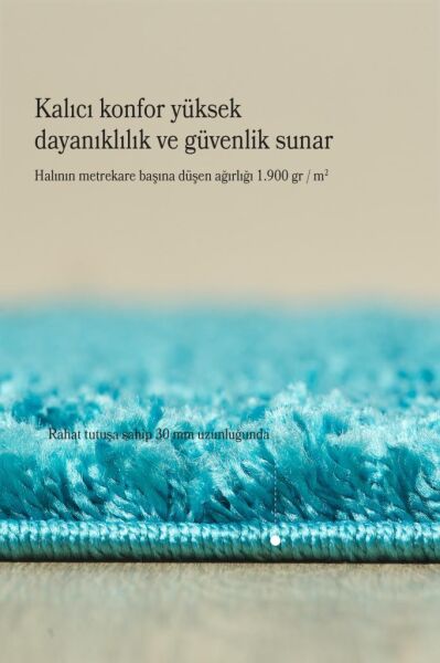 Tek Renk Desensiz Mavi Yumuşak Post Peluş Shaggy Halı Salon Oturma Odası Yolluk Mutfak Halısı