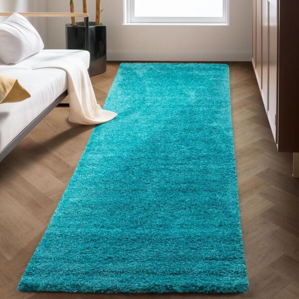 Tek Renk Desensiz Mavi Yumuşak Post Peluş Shaggy Halı Salon Oturma Odası Yolluk Mutfak Halısı