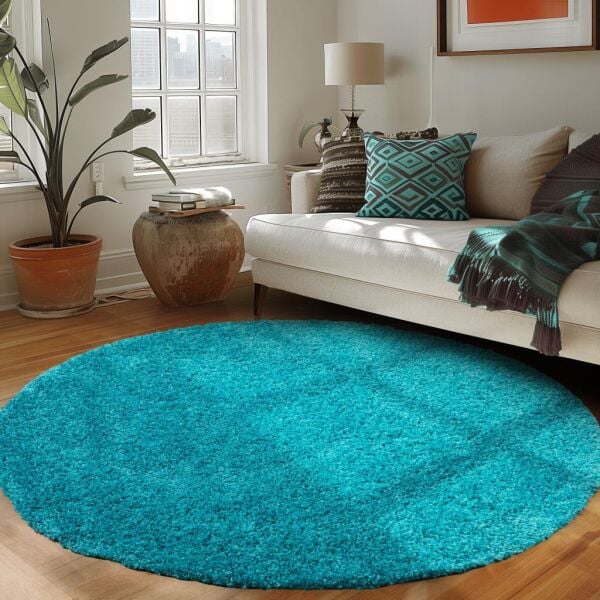 Tek Renk Desensiz Mavi Yumuşak Post Peluş Shaggy Halı Salon Oturma Odası Yolluk Mutfak Halısı