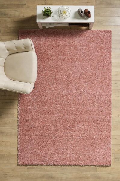 Tek Renk Pudra Pembesi, Yumuşak Post Peluş Shaggy Halı Salon Oturma Odası Yolluk Mutfak Halısı
