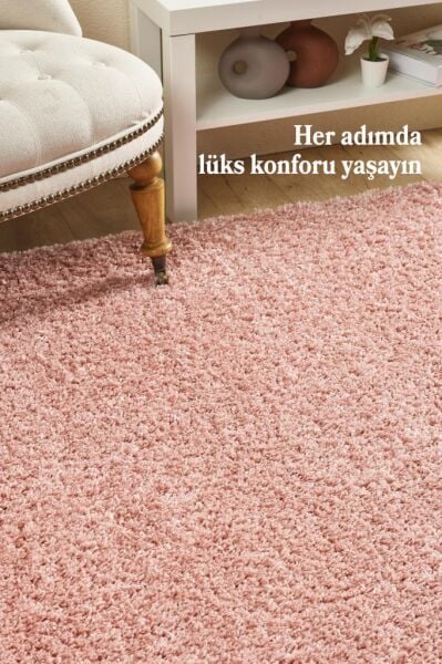 Tek Renk Pudra Pembesi, Yumuşak Post Peluş Shaggy Halı Salon Oturma Odası Yolluk Mutfak Halısı