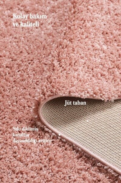 Tek Renk Pudra Pembesi, Yumuşak Post Peluş Shaggy Halı Salon Oturma Odası Yolluk Mutfak Halısı