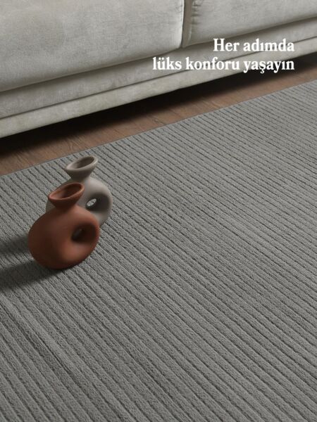 Gri Yumuşak Dokulu Jüt Taban Halı Kilim Salon Mutfak Koridor Yolluk Dokuma 9mm Antialerjik