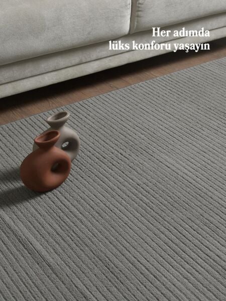 Gri Yumuşak Dokulu Jüt Taban Halı Kilim Salon Mutfak Koridor Yolluk Dokuma 9mm Antialerjik