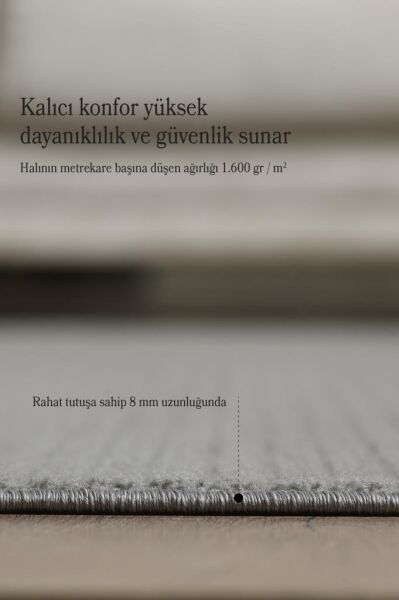 Gri Yumuşak Dokulu Jüt Taban Halı Kilim Salon Mutfak Koridor Yolluk Dokuma 9mm Antialerjik