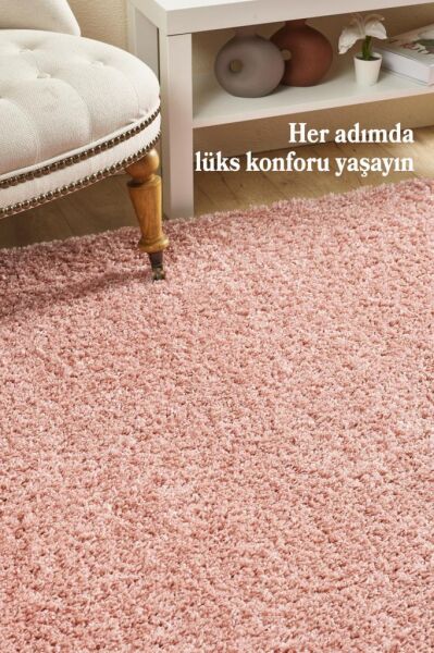 Tek Renk Pudra Pembesi Yumuşak Post Peluş Shaggy Halı Salon Oturma Odası Yolluk Mutfak Halısı