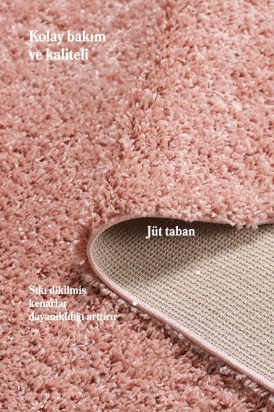 Tek Renk Pudra Pembesi Yumuşak Post Peluş Shaggy Halı Salon Oturma Odası Yolluk Mutfak Halısı