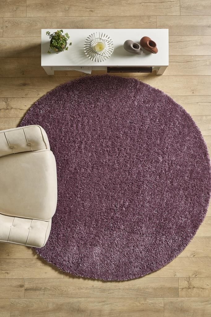 Tek Renk Desensiz Mor Yuvarlak Yumuşak Post Peluş Shaggy Halı Salon Oturma Odası Yolluk Mutfak Halı