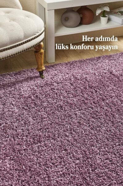 Tek Renk Desensiz Mor Yuvarlak Yumuşak Post Peluş Shaggy Halı Salon Oturma Odası Yolluk Mutfak Halı