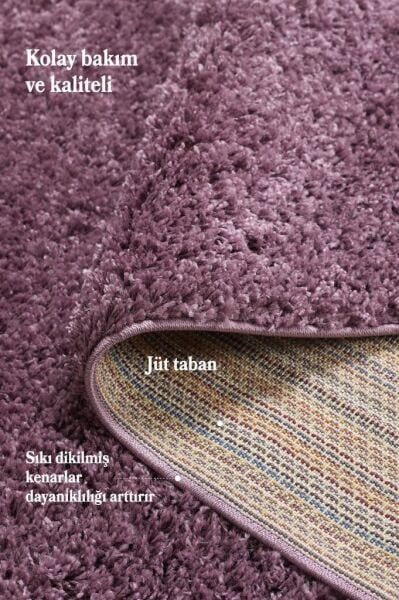 Tek Renk Desensiz Mor Yuvarlak Yumuşak Post Peluş Shaggy Halı Salon Oturma Odası Yolluk Mutfak Halı