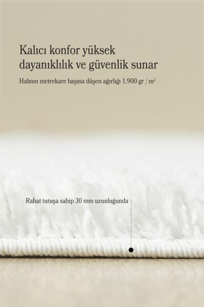 Tek Renk Desensiz, Beyaz Yumuşak, Post Peluş Shaggy Halı Salon Oturma Odası Yolluk Mutfak Halısı